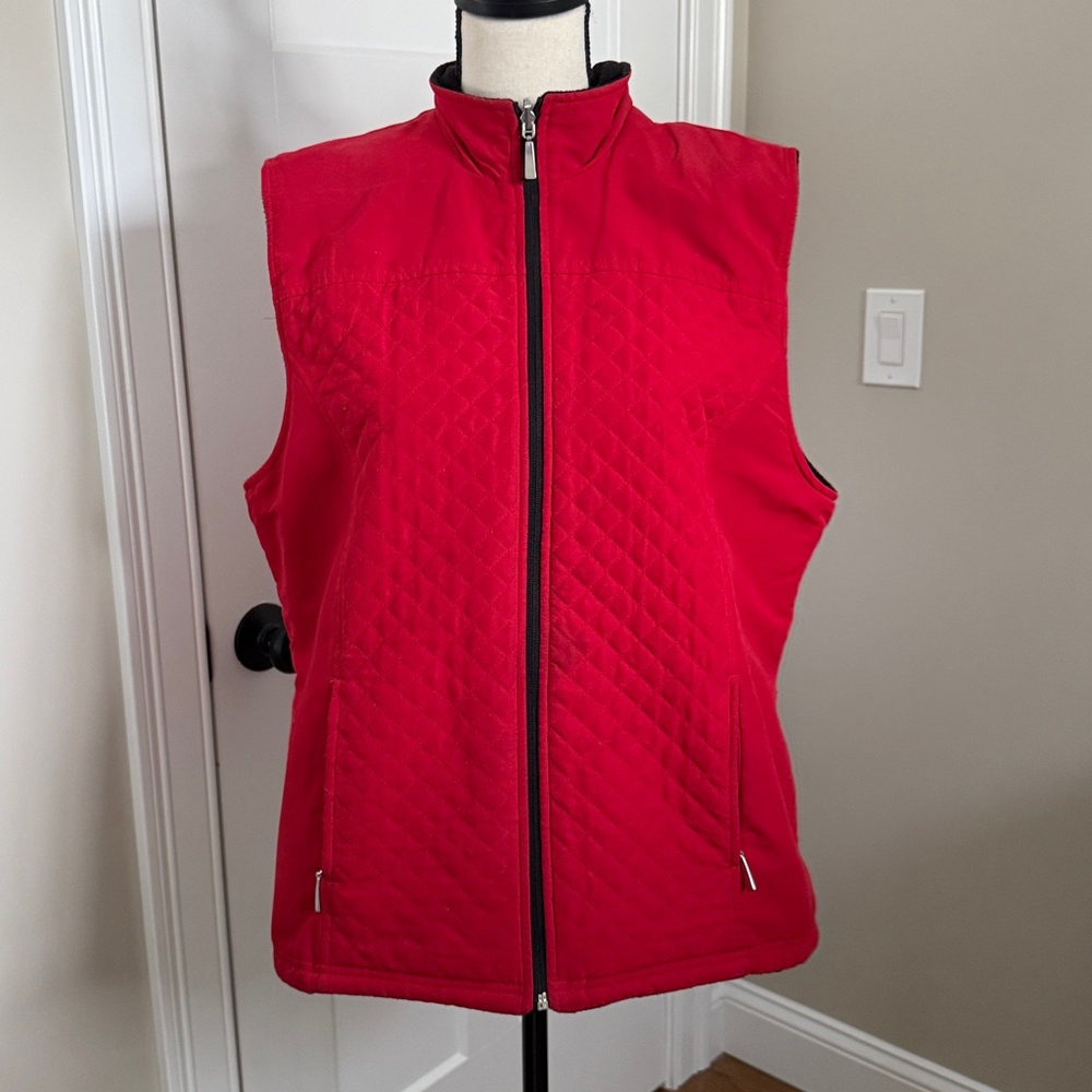 Karen Scott Red / Black Reversible Quilted/Fleece Vest